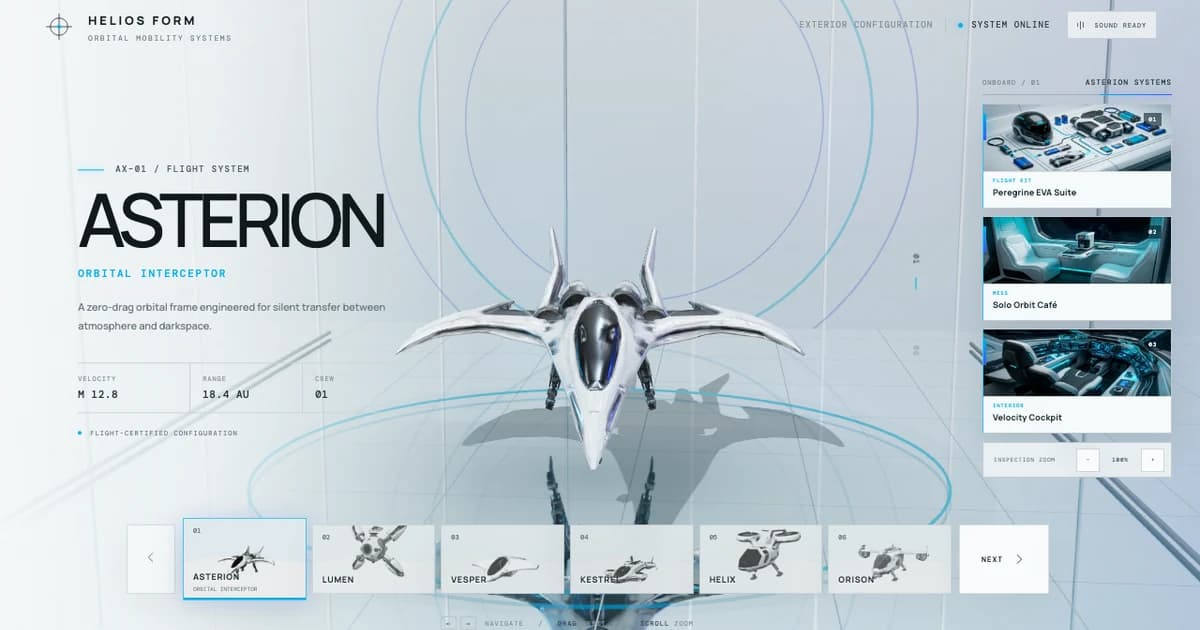 Asterion interceptor displayed in the Helios Form orbital showroom