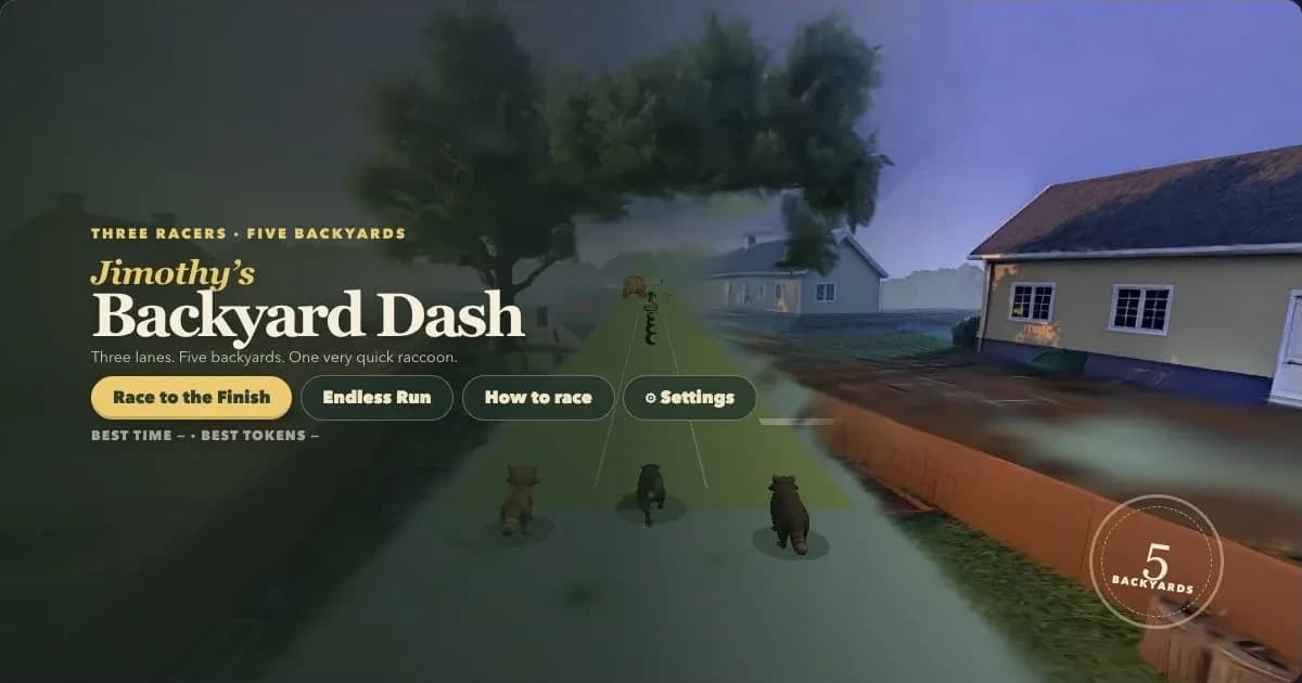 Jimothy’s Backyard Dash menu showing three racers at the start of a three-lane backyard course.