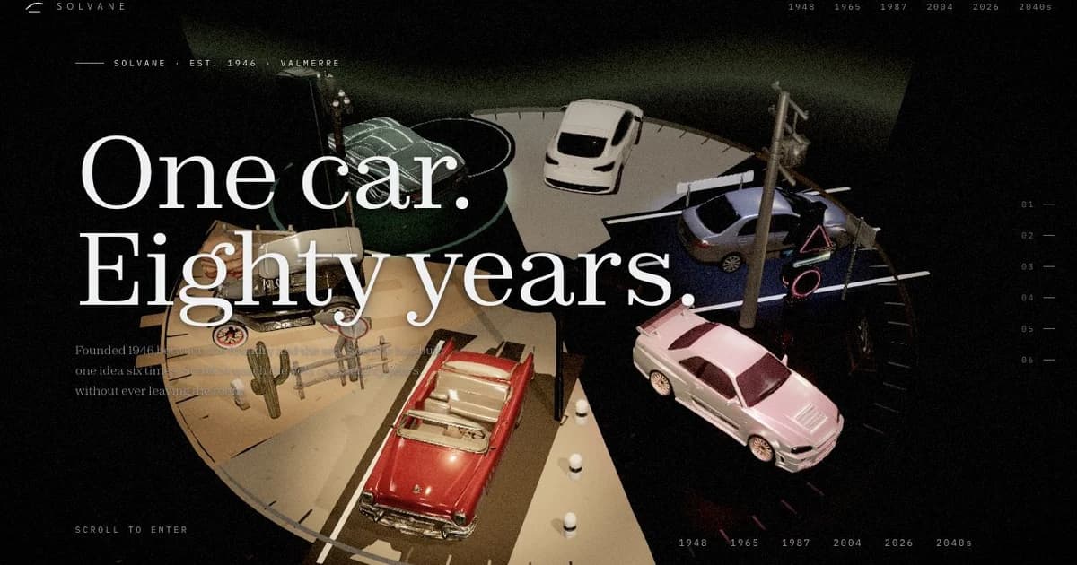 Six generations of the fictional Solvane Vela arranged around a circular era-spanning studio.