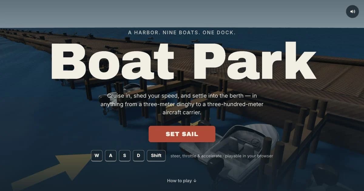 A boat navigating bright marina water between docks and course markers.