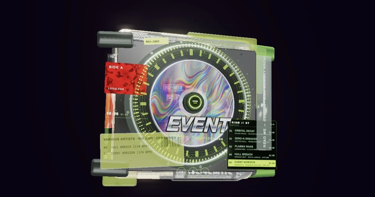 The PRISM skin of the CDX-2089 futuristic music player with its illuminated disc and controls.