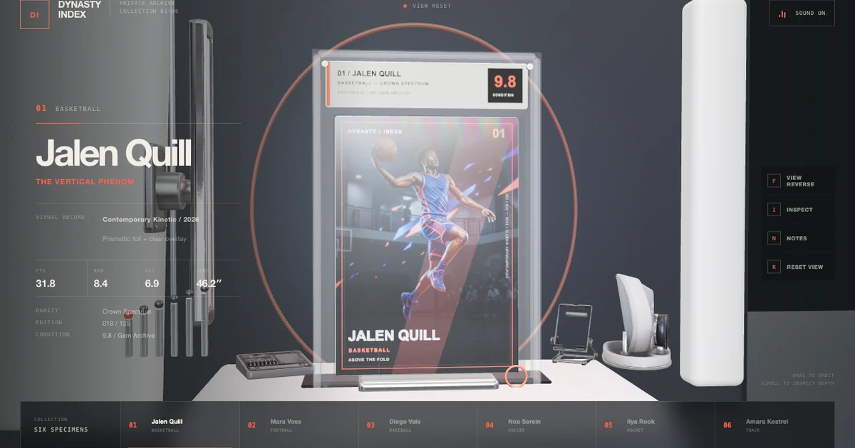 Jalen Quill basketball card displayed in the Dynasty Index collector vault