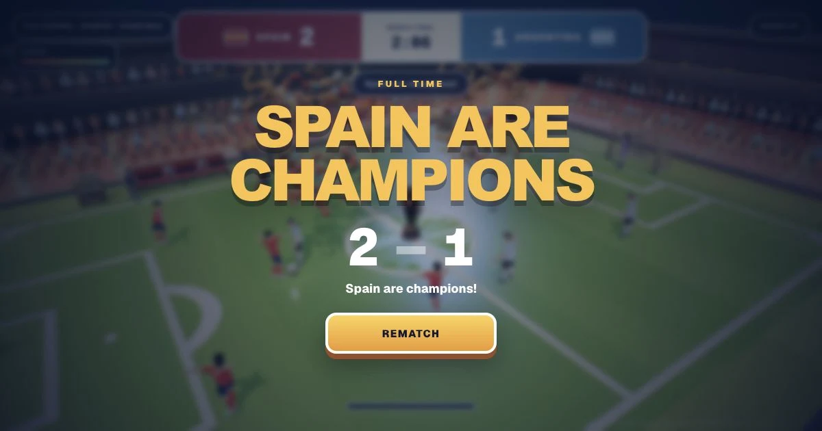 Spain celebrates a 2-1 championship victory in a packed open-top stadium.
